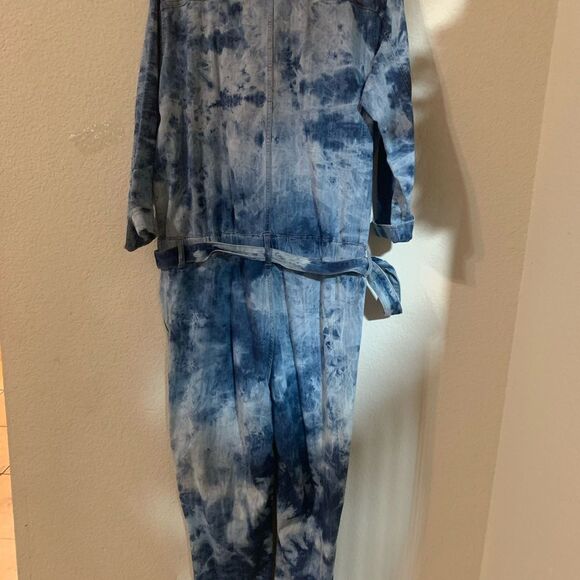 Gabrielle Union NY&Co Tie-Dye Denim Jumpsuit Chambray & Navy Blue Size Large - Picture 14 of 14
